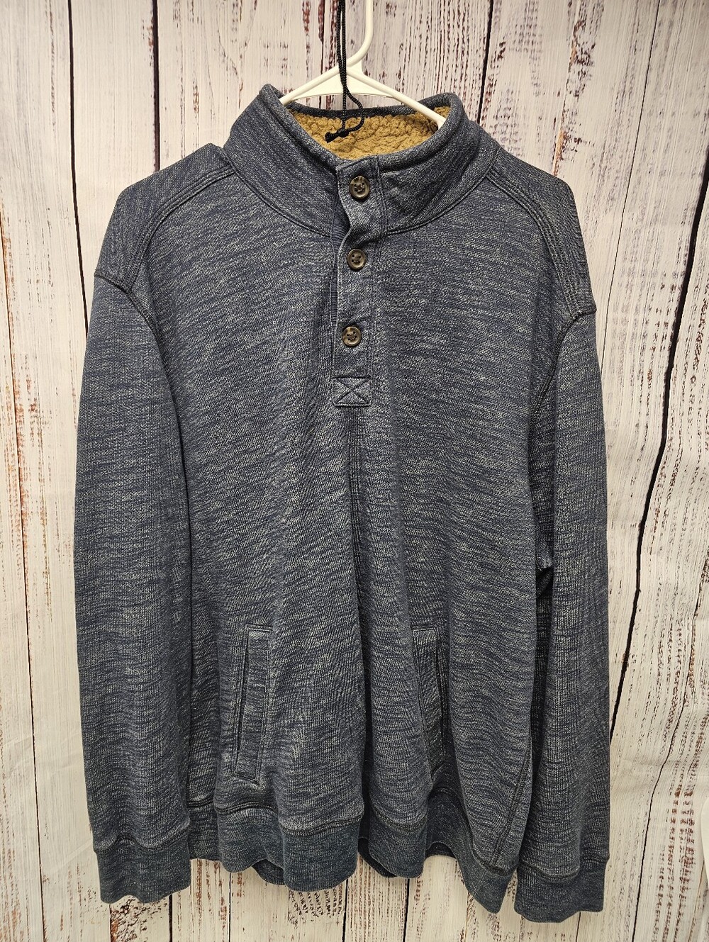 G.H. Bass & Co. Men's Blue Thermal Fleece-Lined Button Mock Neck Pullover XL